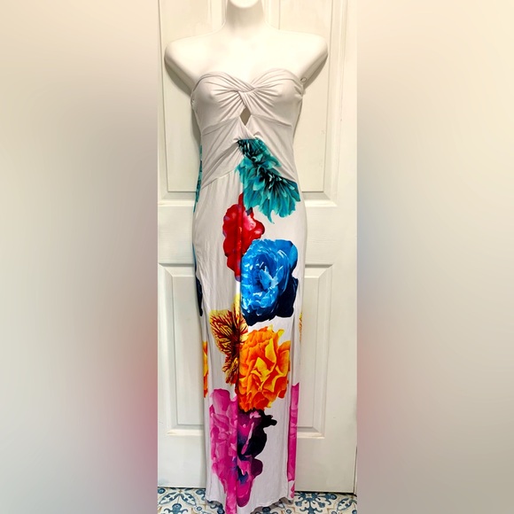 Sevengate Women's Boho Tropical Maxi Tube Dress Sz Medium 70s Hawaii disco retro - Picture 1 of 8